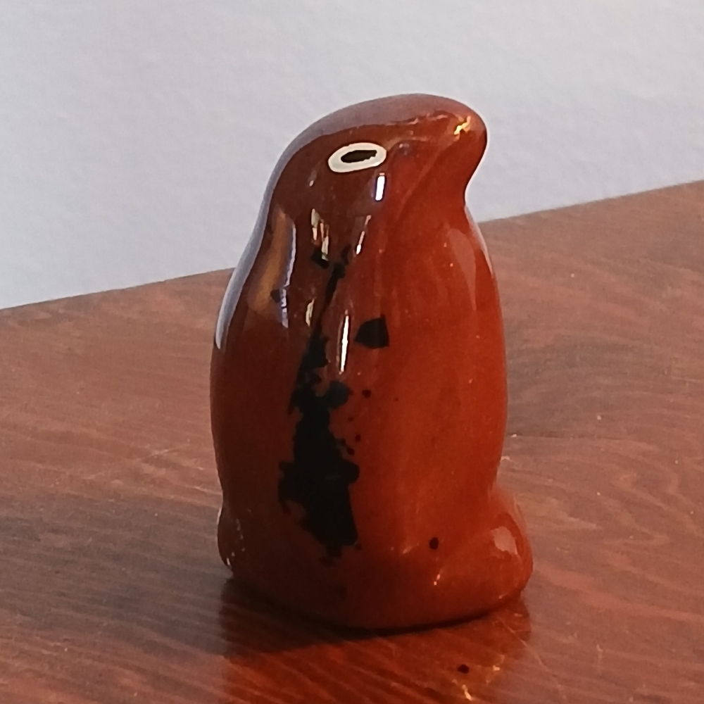 Vintage Redware Clay Miniature Glazed Brown Bird Figurine 2"